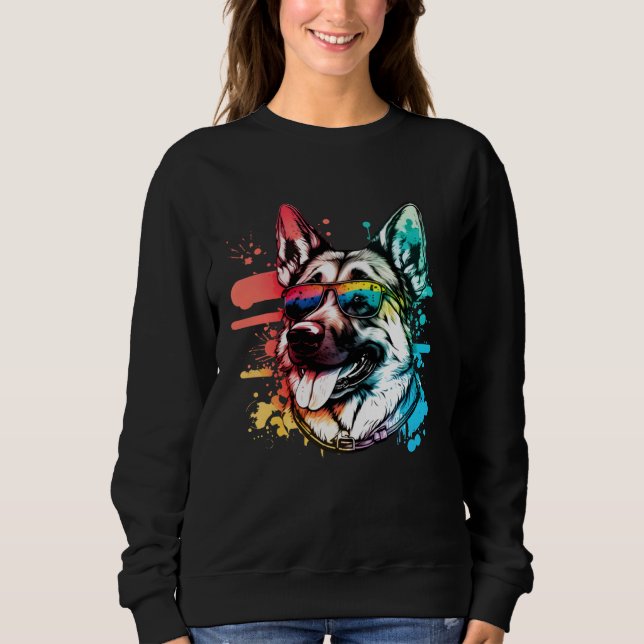 Colorful German Shepherd Dog Pop Dad Dog Sweatshirt (Vorderseite)