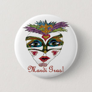 Colorful Glitter Feather Mask Button