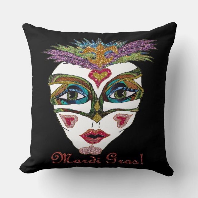 Colorful Glitter Feather Mask Kissen (Vorderseite)