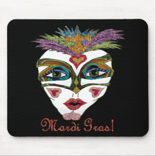 Colorful Glitter Feather Mask Mousepad