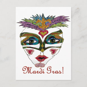 Colorful Glitter Feather Mask Postkarte