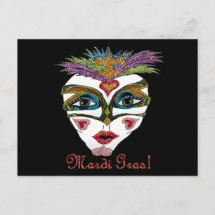 Colorful Glitter Feather Mask Postkarte