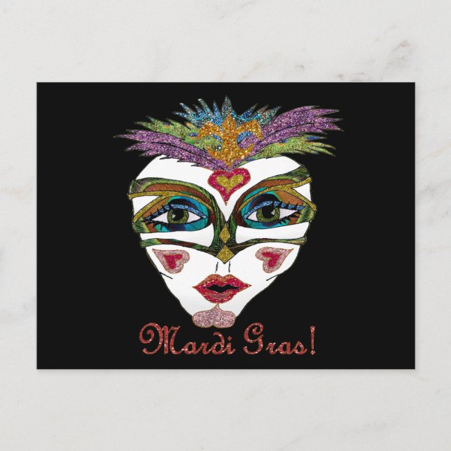 Colorful Glitter Feather Mask Postkarte (Vorderseite)