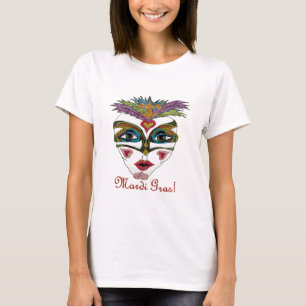 Colorful Glitter Feather Mask T-Shirt