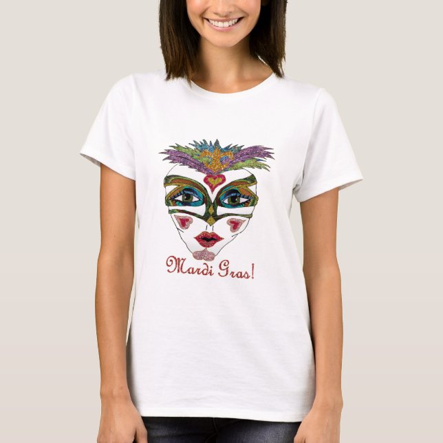 Colorful Glitter Feather Mask T-Shirt (Vorderseite)