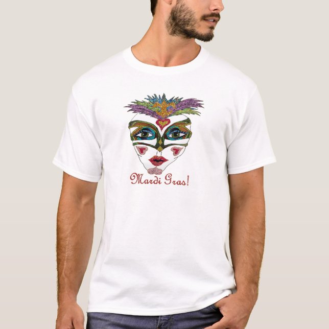 Colorful Glitter Feather Mask T-Shirt (Vorderseite)