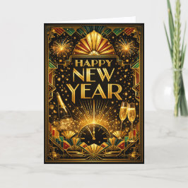 Colorful Gold Art Deco Happy New Year Feiertagskarte