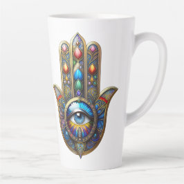 Colorful Gold w/ Blue Speckle Third Eye Hamsa Milchtasse