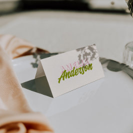 Colorful Green Pink Retro Funk Wedding Place Cards Tischnummer