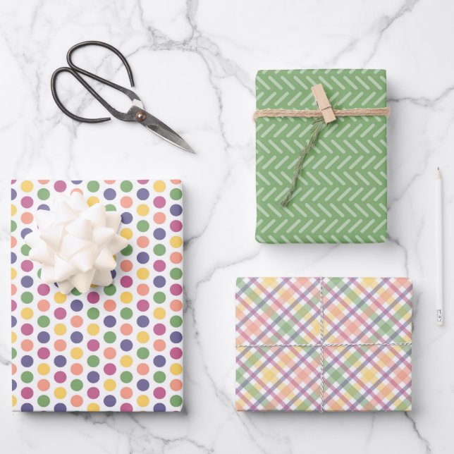 Colorful Green, Yellow, Blue and Pink Pattern Geschenkpapier Set (Vorderseite)