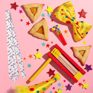 Colorful Grogger Hebrew Happy Purim Krawatte