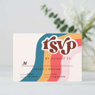 Colorful Groovy Retro 70er Wedding QR Code RSVP Karte