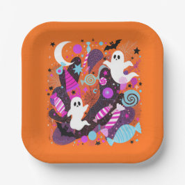 Colorful Halloween Ghosts and Candy Pappteller
