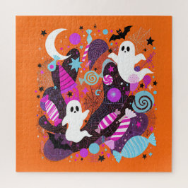 Colorful Halloween Ghosts and Candy Puzzle