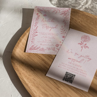 Colorful Hand Drawn QR Code Floral Garden Wedding Einladung