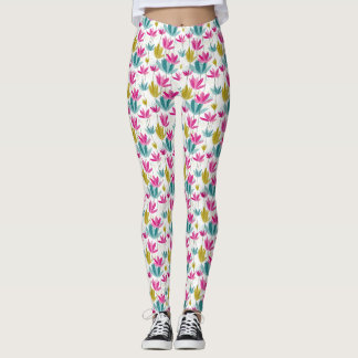 Colorful Hand-Painted Leaf Print Leggings