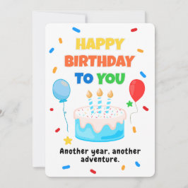 Colorful Happy Birthday Card with Balloons & Cake Einladung