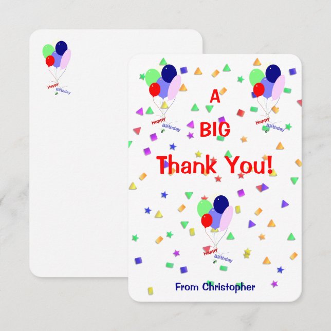 Colorful Happy Birthday Flat Thank You Card Dankeskarte (Vorne/Hinten)