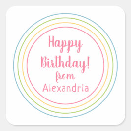 Colorful Happy Birthday from name Pastel Pink Quadratischer Aufkleber