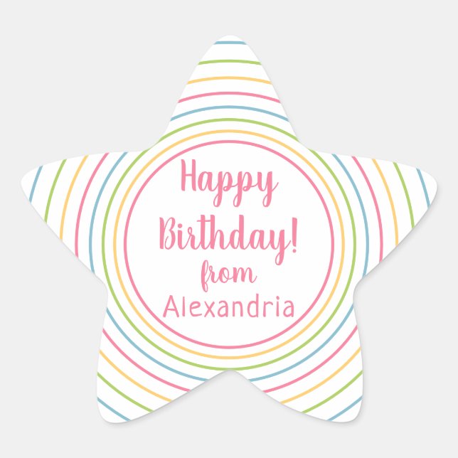 Colorful Happy Birthday from name Pastel Pink Stern-Aufkleber (Vorderseite)