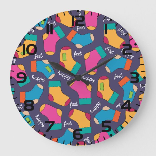 Colorful Happy Feet Socks Pattern Große Wanduhr (Vorderseite)