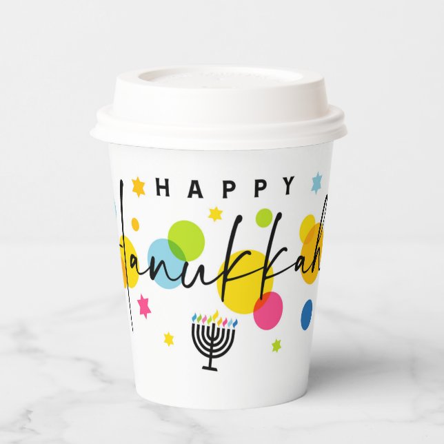 Colorful Happy Hanukkah  Pappbecher (Links)