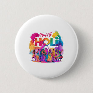 Colorful Happy Holi Festival Feier Indien Par Button