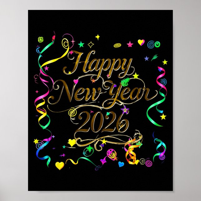 Colorful Happy New Year 2026 Celebration Tygraphy  Poster (Vorne)