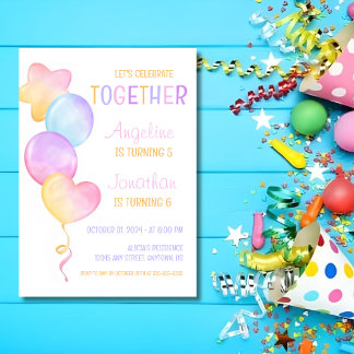 Colorful Heart Star Ballon Joint Geburtstag Einladung