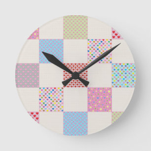 Colorful hearts quilt pattern runde wanduhr