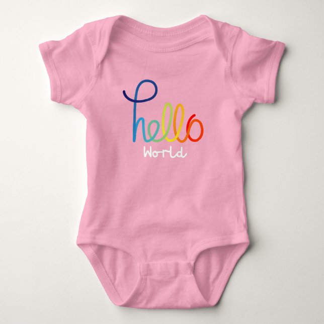 Colorful Hello World Baby Jersey Bodysuit Strampler (Vorderseite)