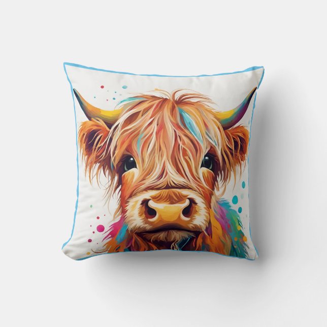 Colorful Highland Cow Calf Kissen (Vorderseite)