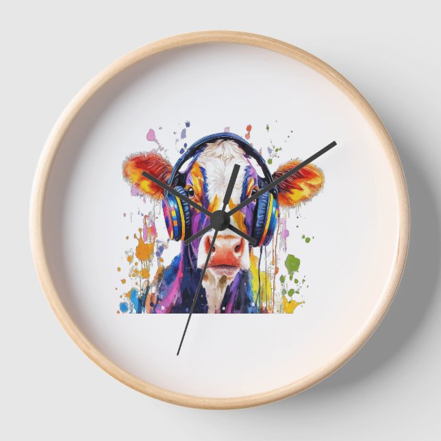 Colorful Highland Cow Uhr (Vorderseite)