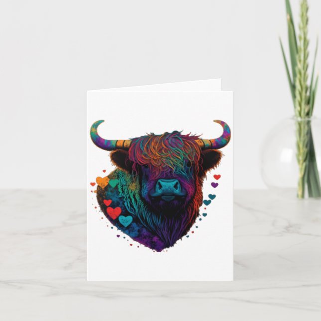 Colorful Highland Cow Valentines Day Farm Cow 1  Karte (Vorderseite)
