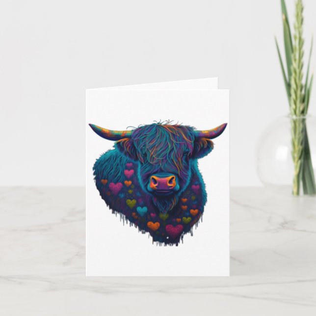 Colorful Highland Cow Valentines Day Farm Cow 2  Karte (Vorderseite)