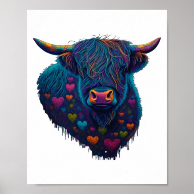 Colorful Highland Cow Valentines Day Farm Cow 2  Poster (Vorne)