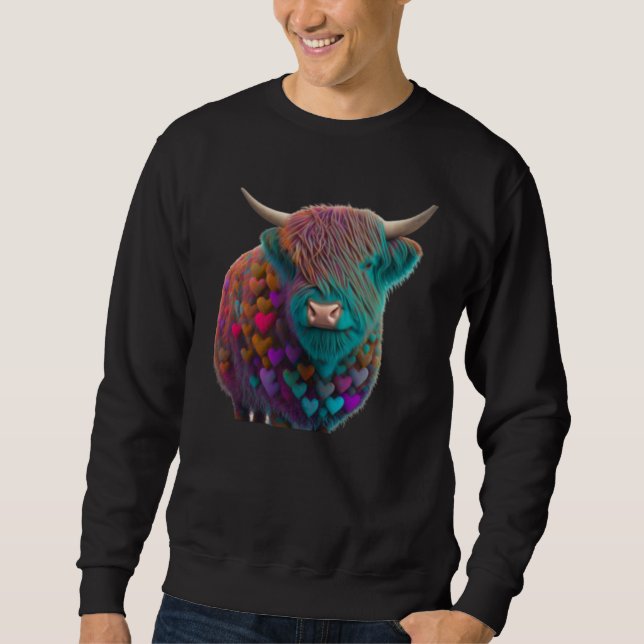 Colorful Highland Cow Valentine's Day Farm Cow   3 Sweatshirt (Vorderseite)