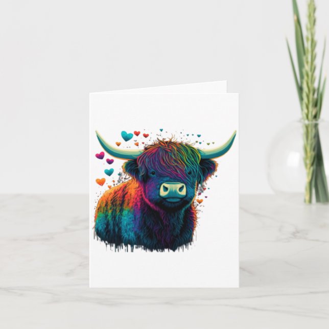 Colorful Highland Cow Valentines Day Farm Cow  Karte (Vorderseite)