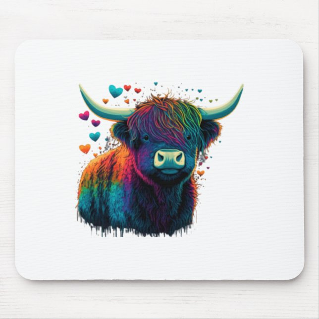 Colorful Highland Cow Valentines Day Farm Cow  Mousepad (Vorne)