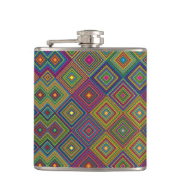 Colorful hip flask with a geometric diamond patter flachmann