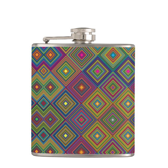 Colorful hip flask with a geometric diamond patter flachmann (Vorderseite)