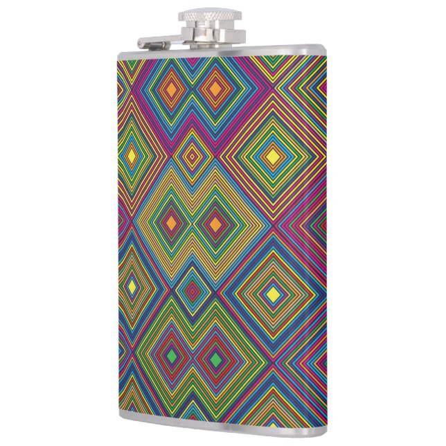 Colorful hip flask with a vibrant geometric  flachmann (Links)