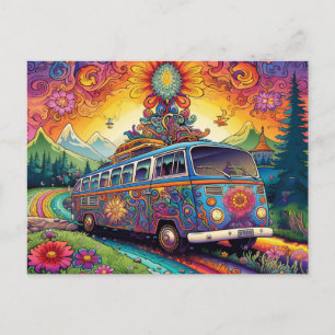Colorful Hippy Van Postkarte