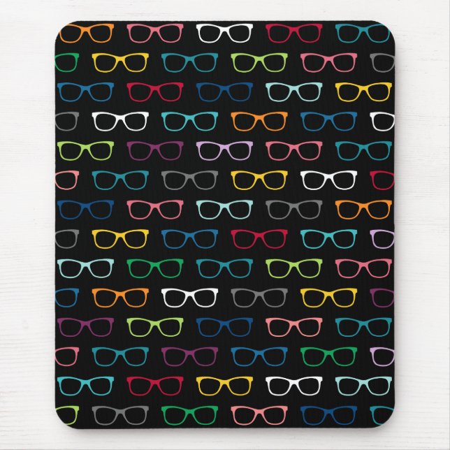 Colorful HIpster Glasses Pattern Black Mousepad (Vorne)