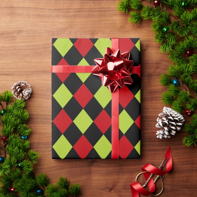 Colorful Holiday Harlequin Pattern Geschenkpapier (Feiertagsgeschenk)