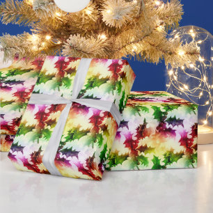 Colorful Holly Pattern Wasserfarben Weihnachten Geschenkpapier