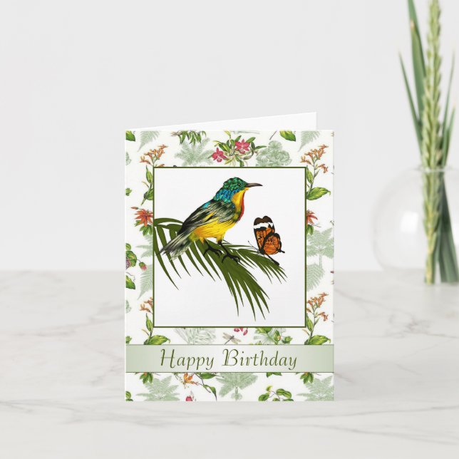 Colorful Hummingbird and butterfly Birthday Karte (Vorderseite)