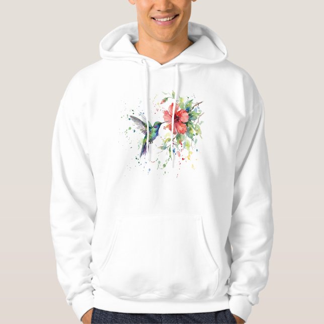 Colorful Hummingbird Watercolor Floral Nature Art Hoodie (Vorderseite)