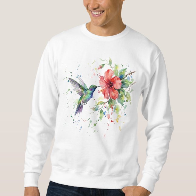 Colorful Hummingbird Watercolor Floral Nature Art Sweatshirt (Vorderseite)