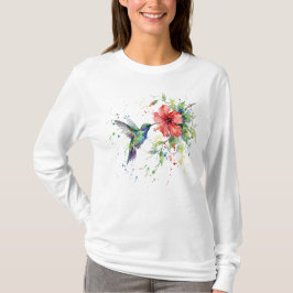 Colorful Hummingbird Watercolor Floral Nature Art T-Shirt